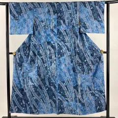 【美品】 小紋 身丈151cm 裄丈62cm S 袷 草花 絞り 金彩 青灰色 正絹 名品 【中古】