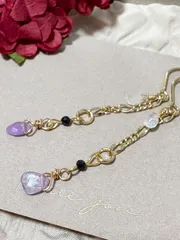 エチオピア産パープルオパールとブラックスピネルのステンレスピアス