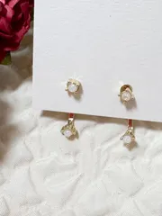 【10月誕生石】オパールカラー　ジルコン　2WAYピアス　チタンポスト 18Kコーティング アレルギー対応