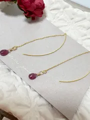 宝石質ルビーのチェーンピアス　K16ゴールドコーティング　アメリカンタイプのチェーンピアス