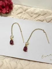 小ぶり　宝石質ルビーAAA-ステンレス316、K18真空メッキ素材　サージカルステンレス　アメリカンピアス　つけっぱなし