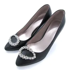 銀座カネマツ パンプス ビジュー ハイヒール シューズ ブランド 靴 日本製 黒 レディース 24サイズ ブラック Kanematsu 【中古】