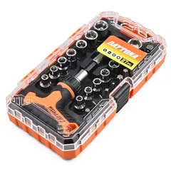 デイトナ(Daytona) バイク 工具セット コンパクト T型ラチェット エクステンションバー付 1/4インチソケット対応 インチ・ミリ ビット・ソケット ミニツールセット 27ピース