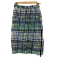 エモダ EMODA タイトスカート ニットスカート ミモレ丈 チェック柄 S マルチカラー 紫 パープル /YS18