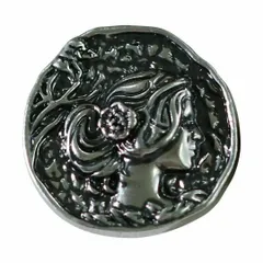 ぼたんレトロ女の子横顔銀色シルバー人気アンティーク風ヴィンテージ裁縫エレガント春