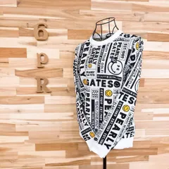 美品【パーリーゲイツ】ニュースペーパー ゴルフ ニット セーター スマイル白×黒