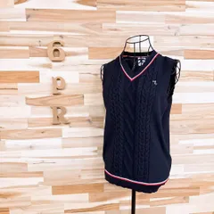 【キャロウェイ】Vネック 編み込み ケーブル ニット ゴルフ ベスト L 紺×白