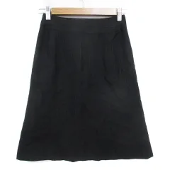 ナチュラルビューティーベーシック NATURAL BEAUTY BASIC 台形スカート ひざ丈 ウール シルク混 ストライプ柄 XS 黒 白 ブラック ホワイト /FF44