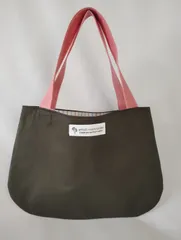 ハンドメイド　ミニバッグ（無地　ダークグレー×ピンク　裏地付き）