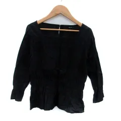 コムサイズム COMME CA ISM ブラウス カットソー スクエアネック 七分袖 M 黒 ブラック /HO57