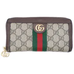 GUCCI (グッチ) GGスプリーム シェリーライン ラウンドファスナー長財布 ロングウォレット カードケース ブラウン×ベージュ レザー×PVC 523154 ゴールド金具