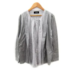 ズッカ zucca カーディガン ミドル丈 ラウンドネック ストライプ柄 M グレー /SY18