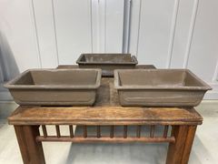 陶器製長方形盆栽鉢 3穴付き 盆栽鉢 3点セット 長方形 陶器 植木鉢 - メルカリ