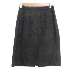 ジャスグリッティー JUSGLITTY タイトスカート ひざ丈 フリル 総柄 スリット ウール混 1 モノトーン 白 黒 ホワイト ブラック /FF37