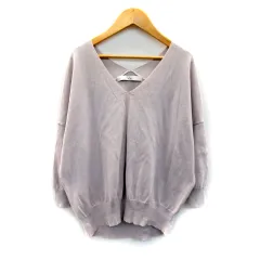 ティアラ Tiara ニット カットソー 長袖 Vネック 無地 ライトグレー /SY34