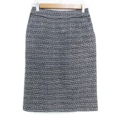 ロペピクニック ROPE Picnic ツイードスカート タイトスカート ミモレ丈 ラメ スリット 38 紺 白 ネイビー ホワイト /FF50