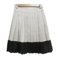 ナチュラルビューティーベーシック NATURAL BEAUTY BASIC プリーツスカート ひざ丈 ドット柄 水玉柄 S ベージュ 黒 ブラック /FF46