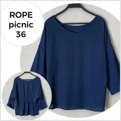 【美品♪】ROPE' PICNIC バックシャーリングブラウス 36 ネイビー 体型カバー ドルマンスリーブ きれいめ 上品 シフォン風 通勤 オフィス 大人可愛い  C269