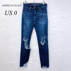 e5959 【アメリカンイーグル】 スリムジーンズ US0 ブルー ダメージ加工 ストレッチ入り こなれ感ある細身シルエットが魅力の一本です！
