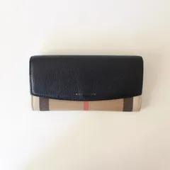 バーバリー 長財布 レザー×キャンバス地 イタリア製 黒×ノバチェック （w-1520916）