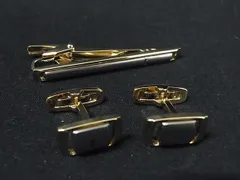 ■美品■ YVESSAINTLAURENT イヴサンローラン カフリンクス カフスボタン ネクタイピン 2点セット ゴールド系×シルバー系 DK8566