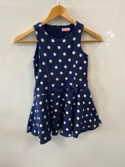 ピA37⚫︎mikihouse⚫︎ミキハウス⚫︎女の子⚫︎ワンピース⚫︎ノースリーブ⚫︎リボン付き⚫︎水玉⚫︎size120⚫︎紺×白