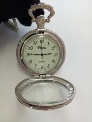 【中古品】 Papini チェーン付き 懐中時計 クオーツ シルバー アンティーク 時計 現状品