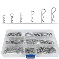 【クーポン有】多用途 自動車 炭素鋼メッキ製 バイク 銀色 収納ケース付き 機械 6種類サイズ 修理用 100個入り ピンセット ピン 割りピン 詰め合わせキット Rピン