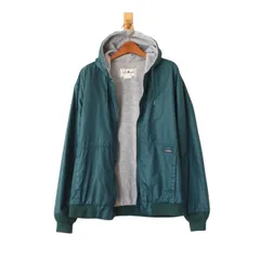 L.L.Bean エルエルビーン ナイロン ジップパーカー 裏フリース USA製 グリーン S-M位 （w-3520920）
