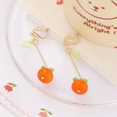 オレンジ ロング イヤリング クリップ式 果物 フルーツ ボタニカル ナチュラル