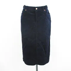 無印良品 良品計画 スカート ボトムス ミモレ丈 タイト コーデュロイ ストレッチ L ネイビー ※EKM