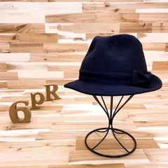 日本製【カシラ】CA4LA ウール100% ステッチ ハット リボン 紺ネイビー