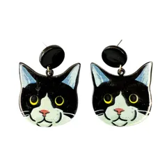 猫 アクリル ピアス レディース ハチワレ バイカラー キャット アニマル 黒猫