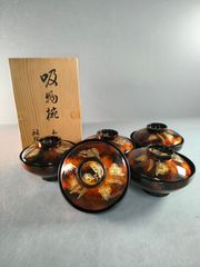 会津塗 蓋つき雑煮椀5客セット 扇面蒔絵 - メルカリ