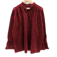 スタディオクリップ Studio Clip シャツ ブラウス 長袖 スリットネック チェック柄 M マルチカラー 赤 レッド ダークグレー /SM11
