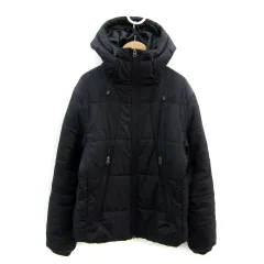 アズールバイマウジー AZUL by moussy 中綿ジャケット ミドル丈 フード付き 無地 ジップアップ S 黒 ブラック /SY4