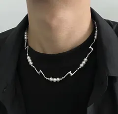 真珠ライトニングネックレス 韓国ストリート パール チェーンアクセサリー