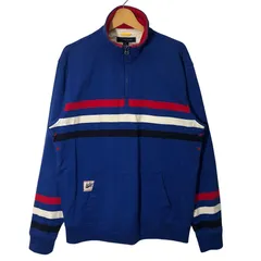 TOMMY HILFIGER トミーヒルフィガー ボーダーライン ハーフジップ スウェット トレーナー プルオーバー 長袖 ワンポイント刺繡 SRILANKA製 L/Gサイズ ブルー レッド ホワイト