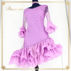 社交ダンス 衣装 ラテン ドレス ワンピース パーティ衣装 女性用 レディース オールシーズン パープル系 紫 Leirena レイリーナ フリル アシンメトリーデザイン チョーカー付き 舞台用 飾り付き 結婚式 余興 パフォーマンス 母の日 プレゼント