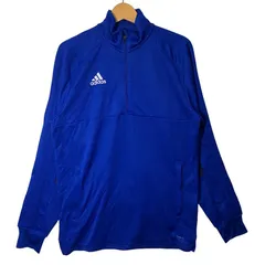 adidas アディダス スリーライン ハーフジップ プルオーバー ライトアウター ワンポイントプリント ジャージ CAMBODIA製 Mサイズ ブルー