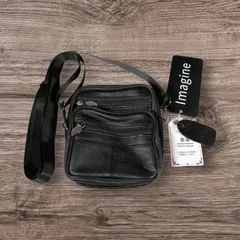​【新品未使用】Imagine イマジン メンズ 本革 ミニショルダーバッグ 黒 ブラック レザー サコッシュ 縦型 定価11,000円 上質な天然皮革の風合い