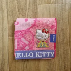 日本 地域限定 ハローキティ ピンク 刺繍 タオルハンカチ