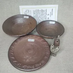 焼き締め豆皿　豆小鉢　鍵しっぽ猫　４点セット　唐津焼　灰被り豆皿　箸置き　唐津焼　山茶窯　和食器