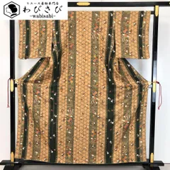 小紋 縦縞模様 鳳凰 花模様 金彩 枇杷茶 K-4548