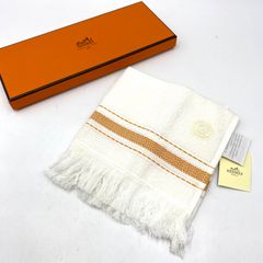 エルメス フリンジ付タオルハンカチ ラバーロゴ 白 2枚 新品 - メルカリ