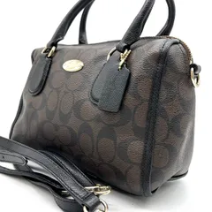 ?良品? coach コーチ 2way ショルダーバッグ ハンドバッグ ミニボストン シグネチャー PVC 鞄 ブラウン 茶 レディース メンズ ユニセックス 男女