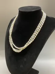 N1 ベビーパール3連ネックレス 淡水 パール 真珠 首周り40cm ホワイト 小粒 アンティーク