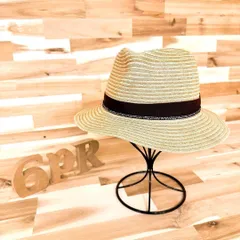 上品【カシラ】中折れ ストローハット リボン 麦わら帽子 ベージュ×茶ブラウン