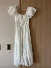 白シャーリング半袖ロングワンピース(リゾート旅行用オススメ)