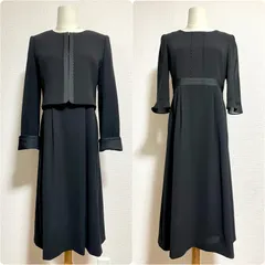 東京ソワール CREA NOIR ウォッシャブル 高級 喪服 礼服 ブラックフォーマル ノーカラージャケット ワンピーススーツ レースブレード 9号